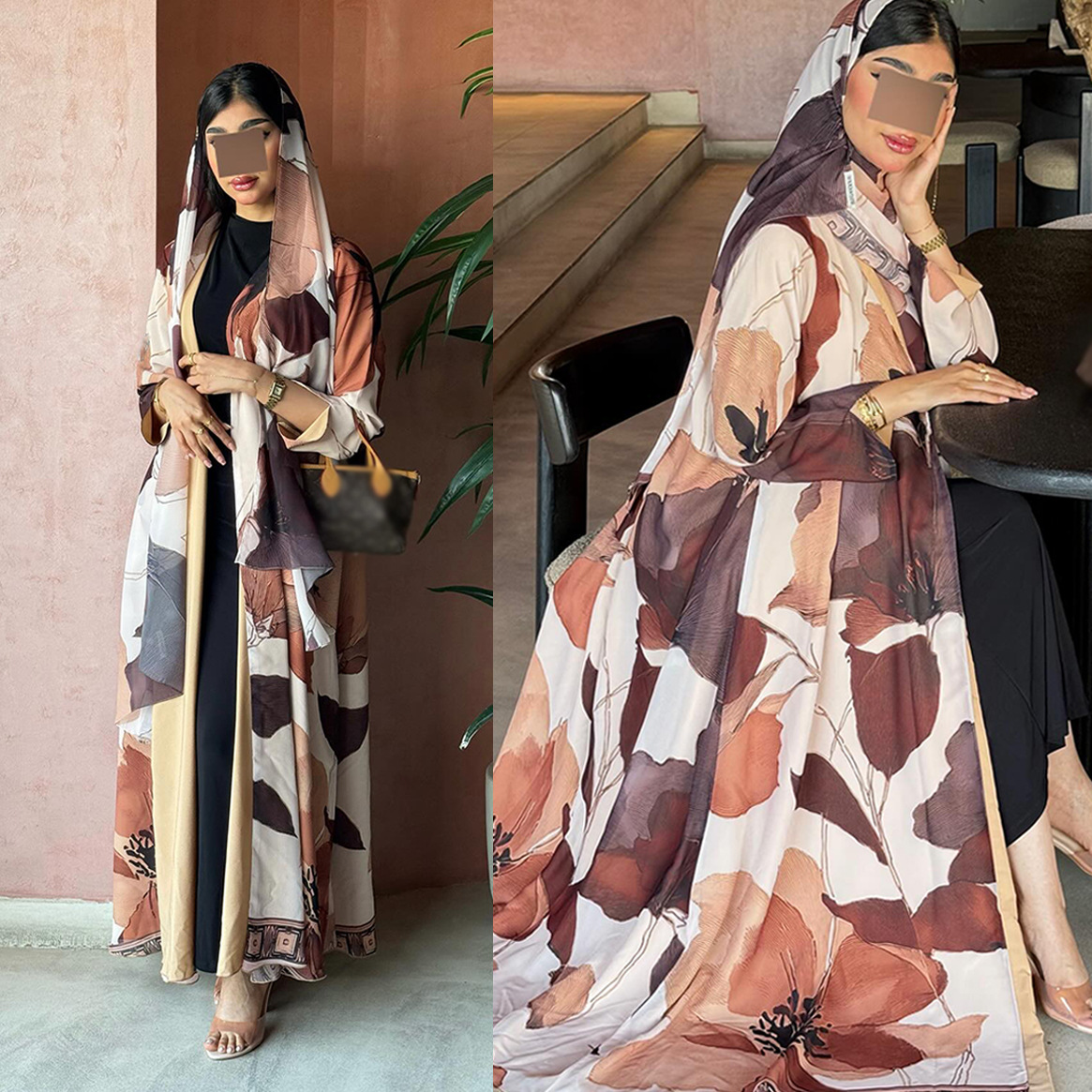 Jalabiya Women Arabic - Bayram Kadın Eşarp Baskılı Abaya Müslüman