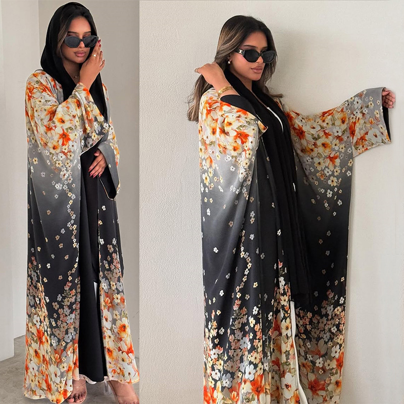 Jalabiya Women Arabic - Müslüman Kadın Abaya Hırka Baskı Elbise